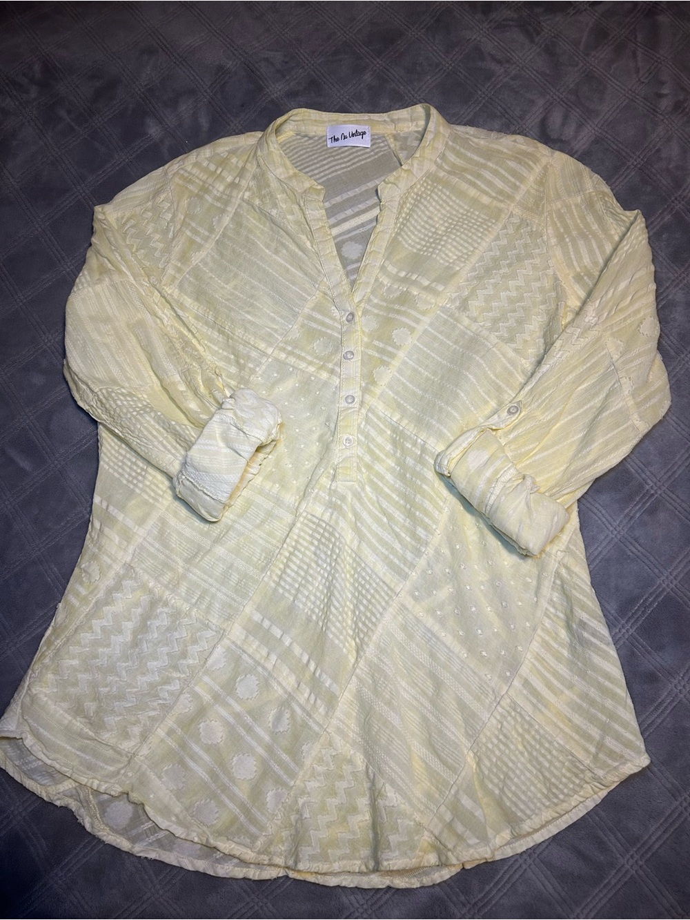The Nu Vintage 100% Cotton Pale Yellow Button-Front Tunic Shirt